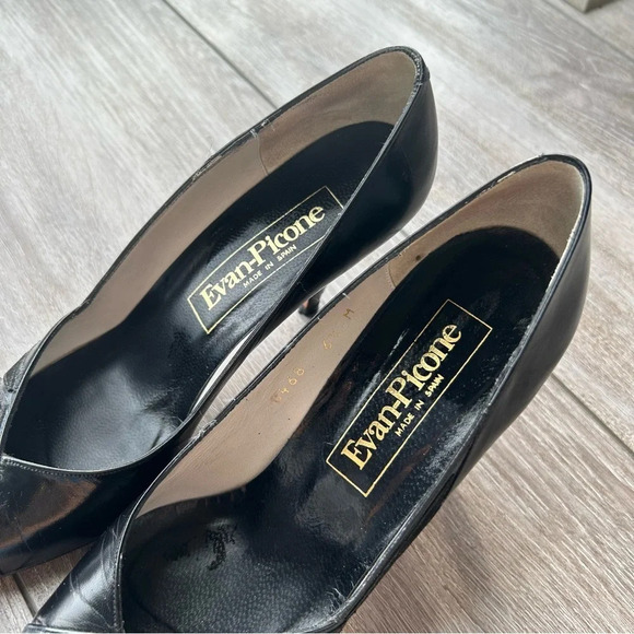 Evan Picone Black Full Leather Peep Toe Pumps Made in Spain - Picture 6 of 14